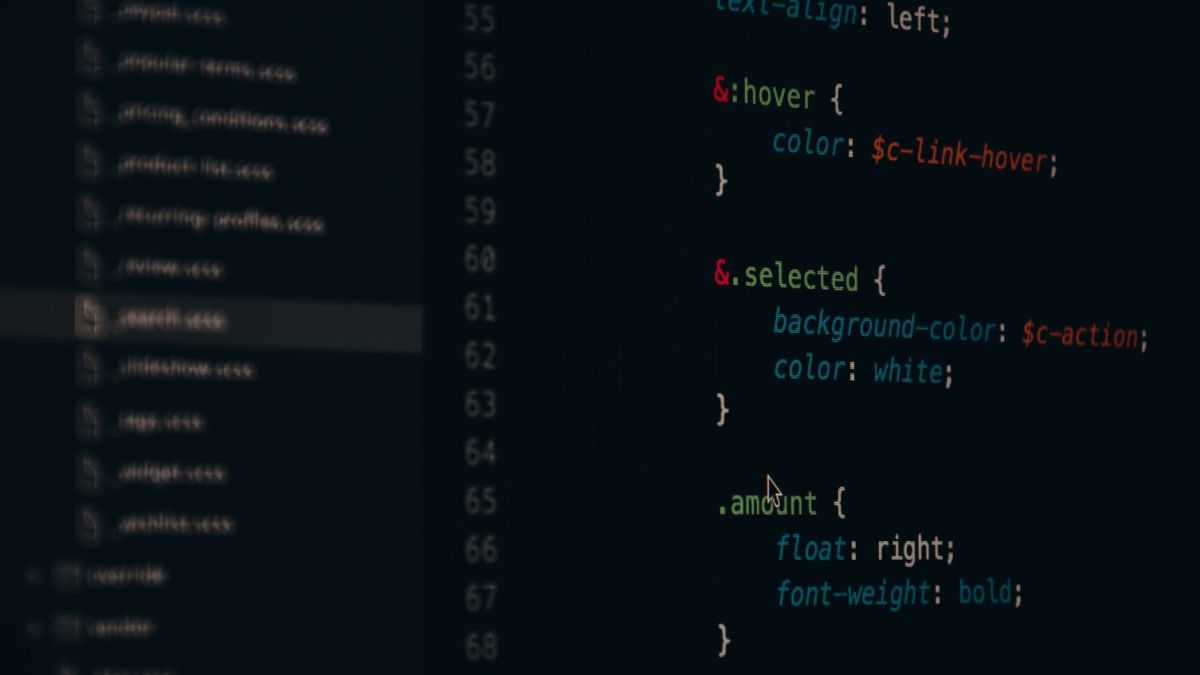 Close-up of colorful CSS code lines on a computer screen for web development.
