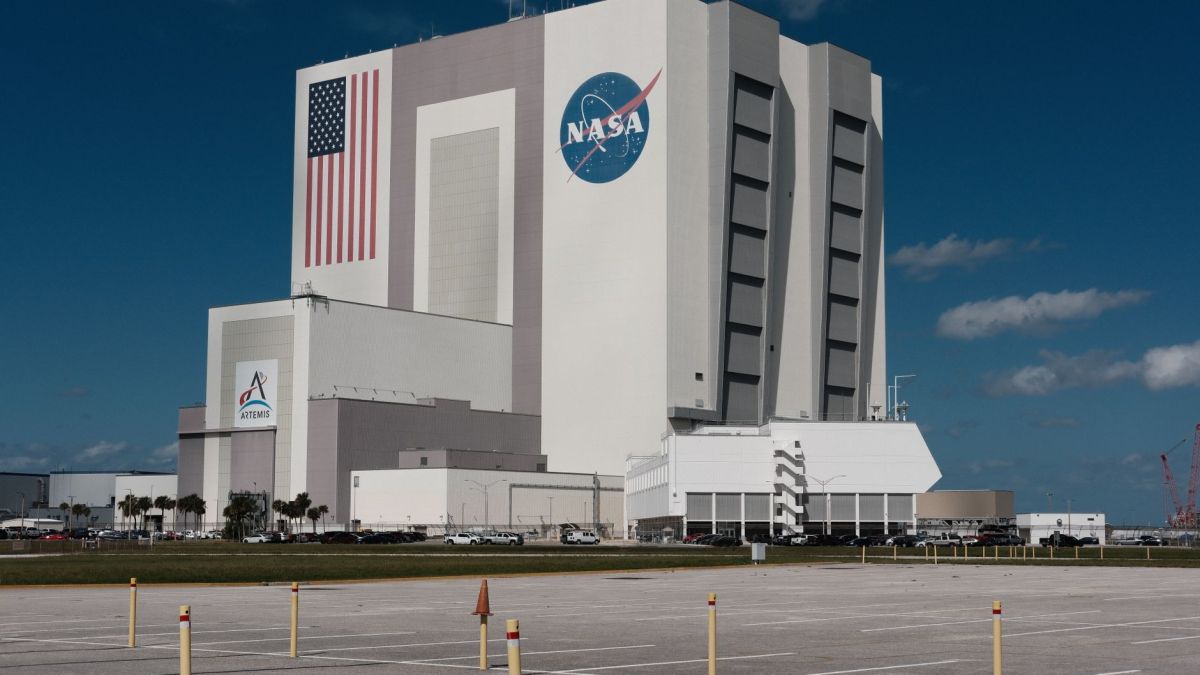 The iconic Vehicle Assembly Building at NASA's Kennedy Space Center, Florida.